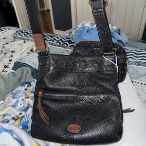 Fossil Black and Brown Leather Shoulder Bag